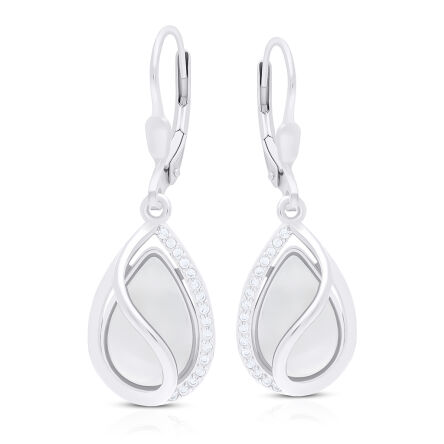 Kolczyki srebrne wiszące Tygrysie Oko i cyrkonie