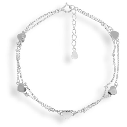 Bransoletka srebrna podwójna z serduszkami