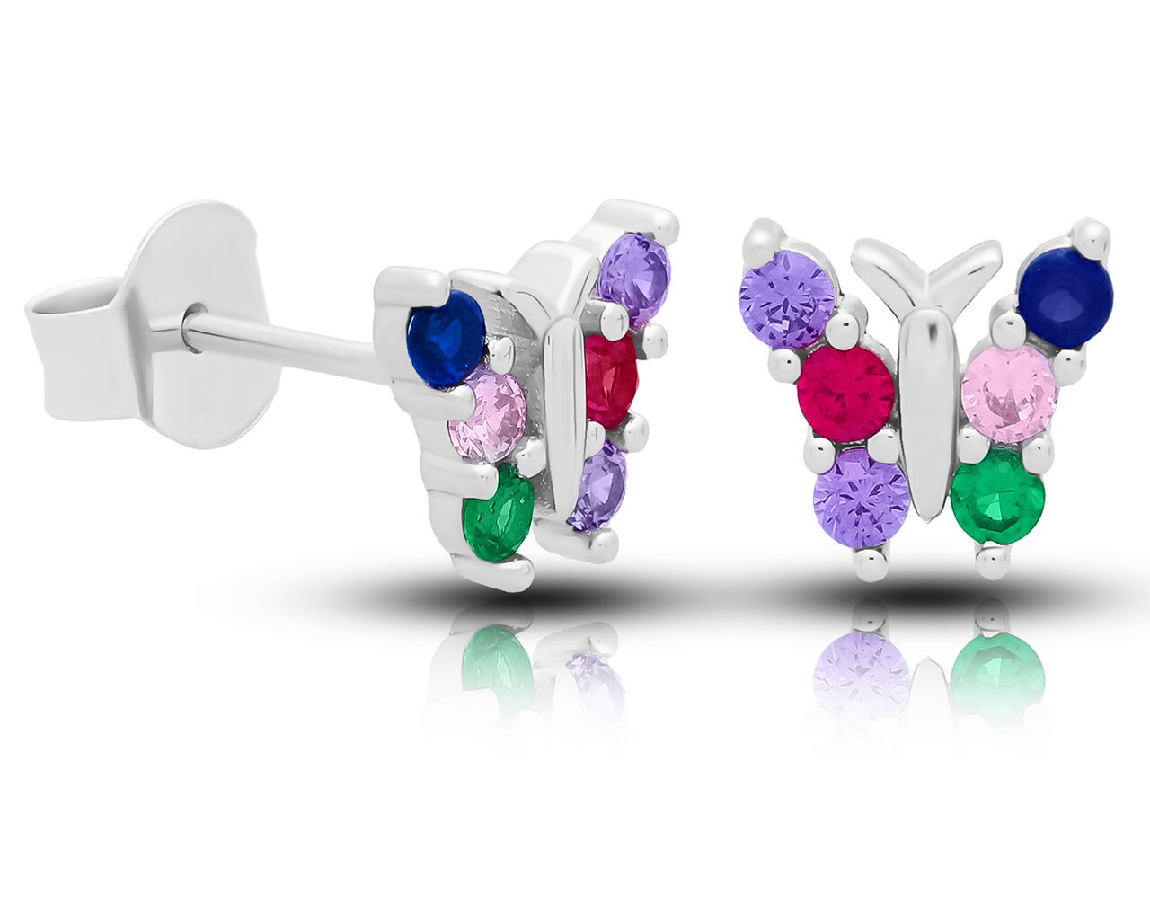Kolczyki srebrne motyle kolorowe cyrkonie pr.925