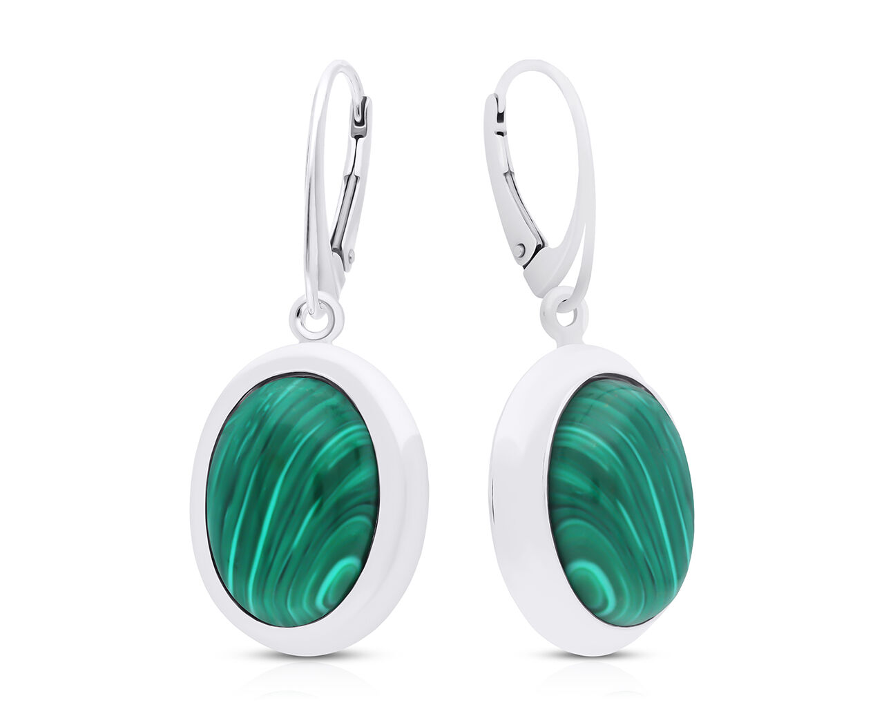Kolczyki srebrne wiszące z zielonym malachitem