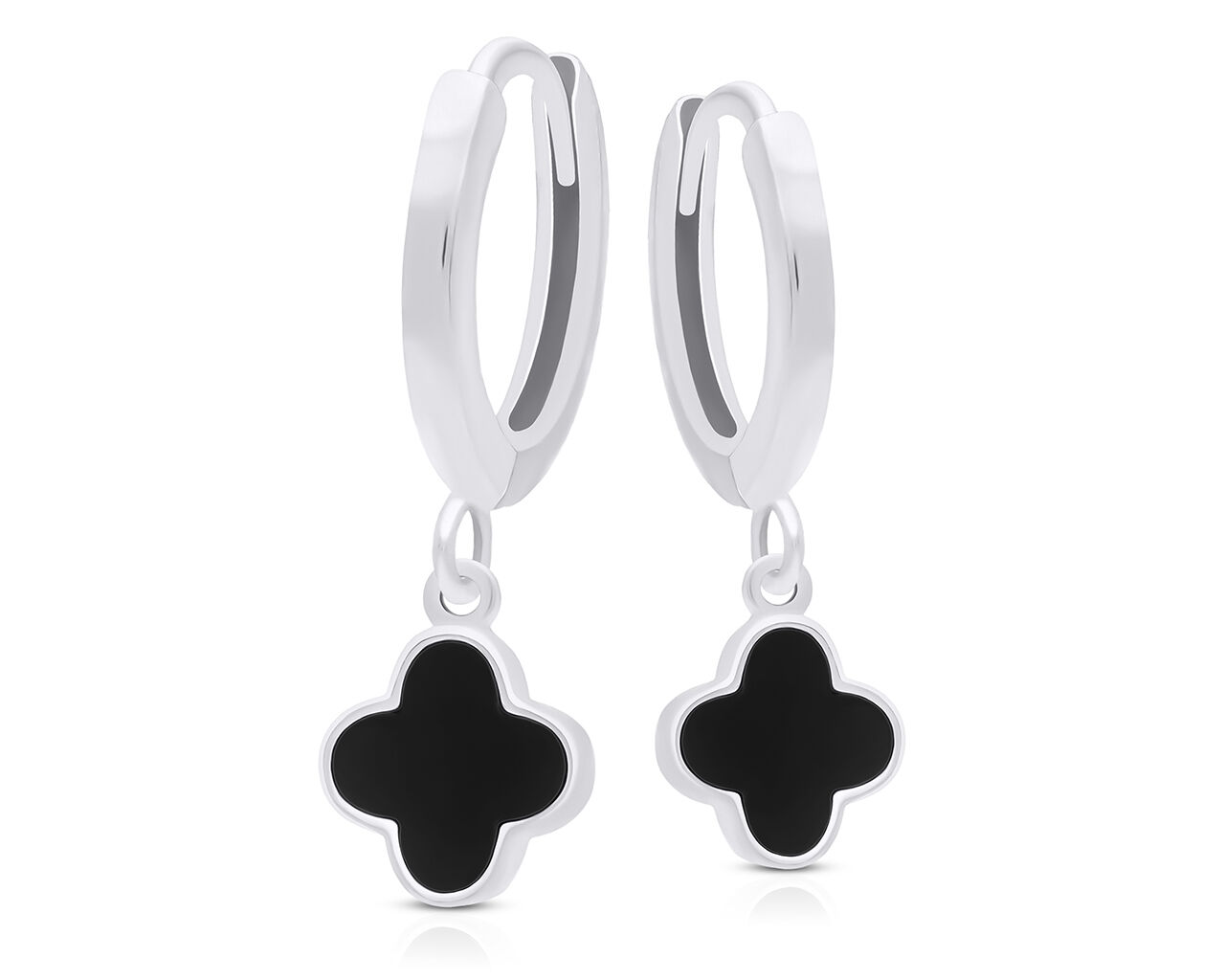 Kolczyki koła srebrne koniczyny z czarnym onyksem