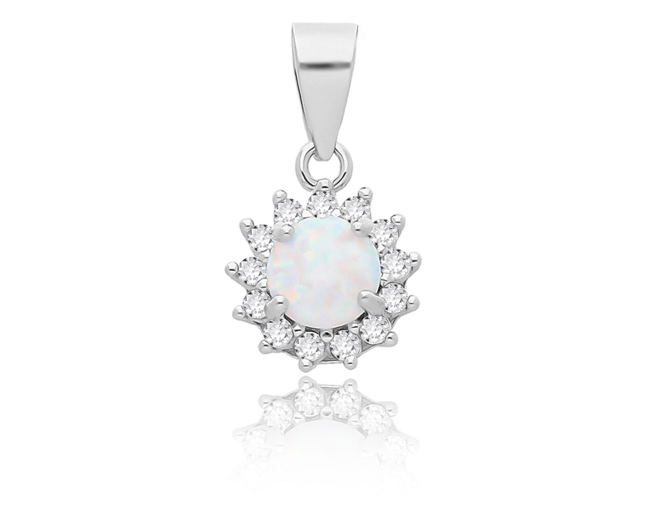 Zawieszka srebrna z białym opalem i cyrkoniami