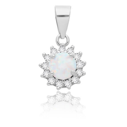Zawieszka srebrna z białym opalem i cyrkoniami