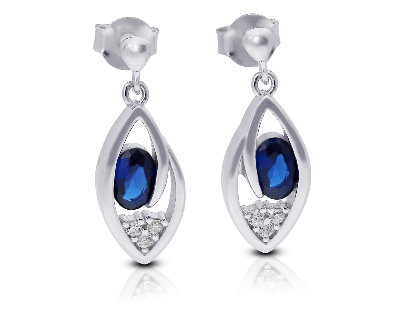 Kolczyki srebrne wiszące ciemnoniebieski kamień