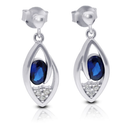 Kolczyki srebrne wiszące ciemnoniebieski kamień