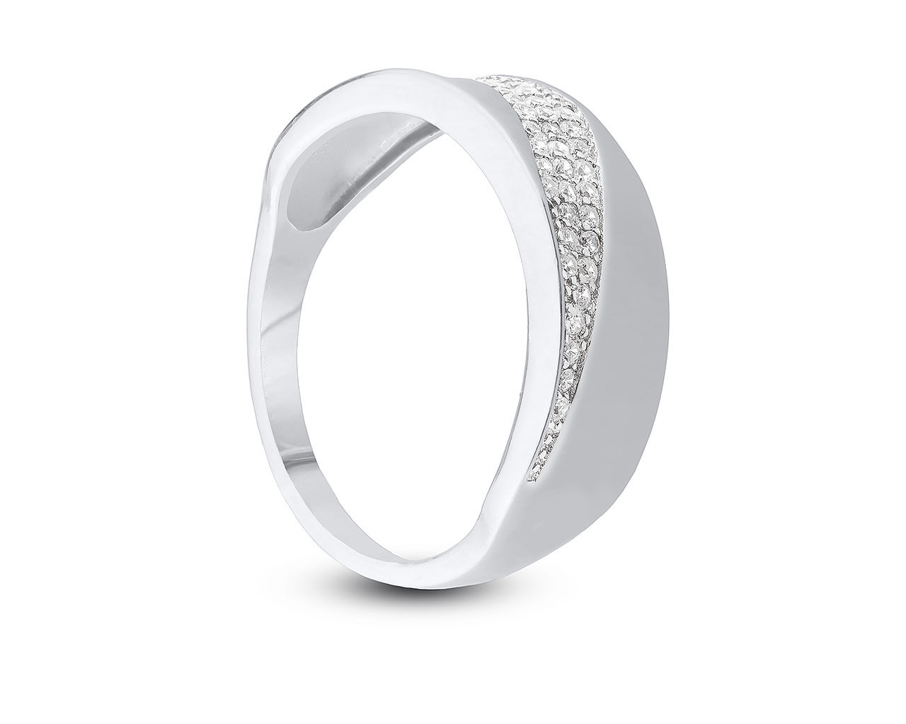 Obrączka z cyrkoniami w trzech rzędach na środku