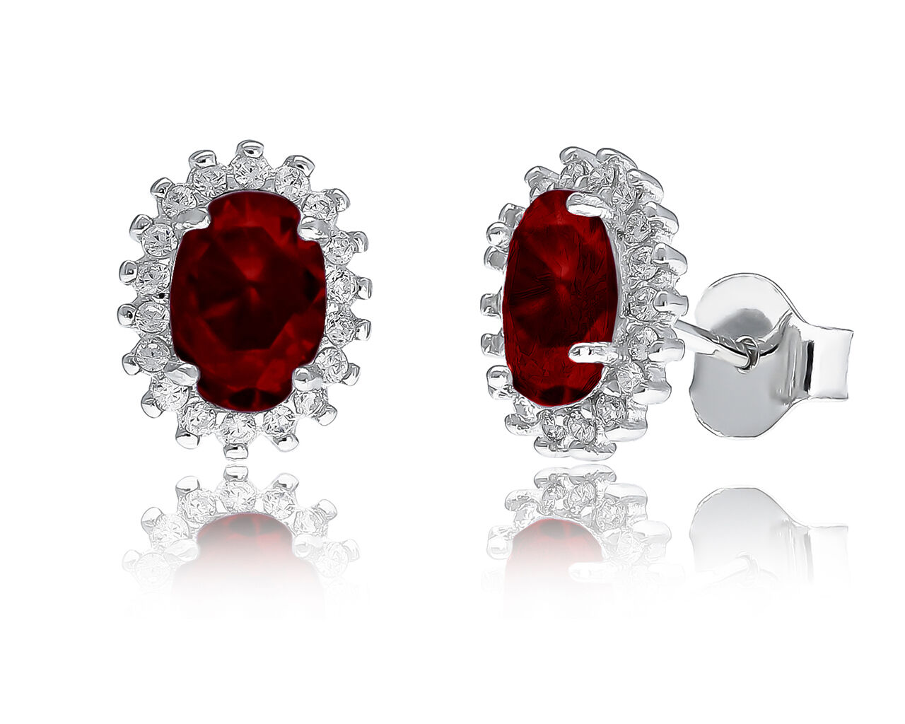 Kolczyki srebrne sztyft z czerwoną cyrkonią