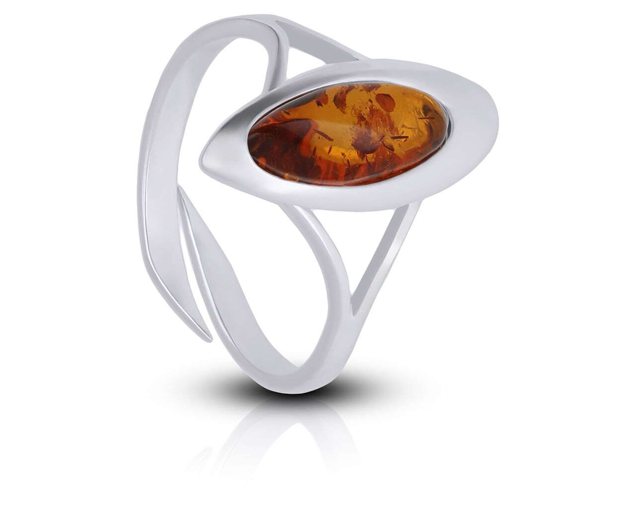 Pierścionek srebrny z bursztynem regulowany