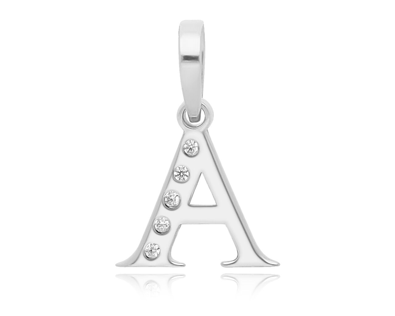 Srebrna literka A z cyrkoniami zawieszka