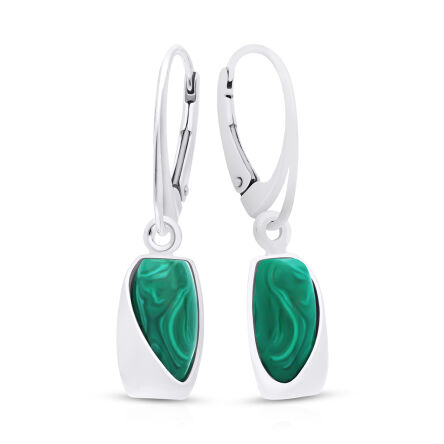 Kolczyki srebrne wiszące z malachitem zielonym