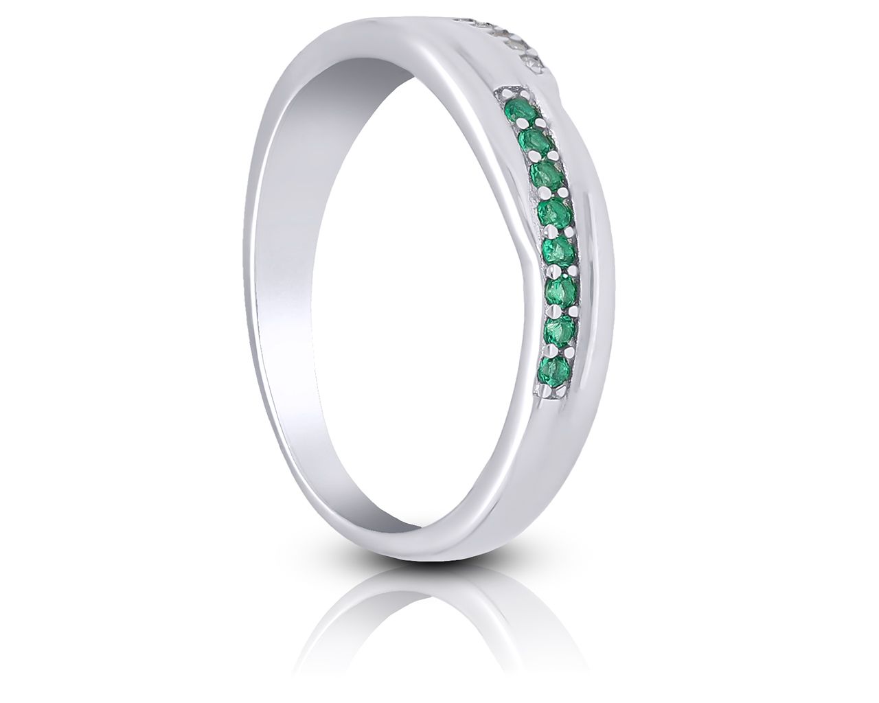 Srebrny pierścionek z zielonymi kamieniami