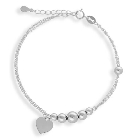Bransoletka srebrna serce i gładkie kuleczki