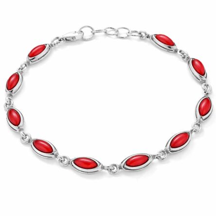 Bransoletka srebrna 925 z koralem smukłe oczka