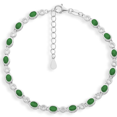 Bransoletka srebrna z zielonymi kamieniami