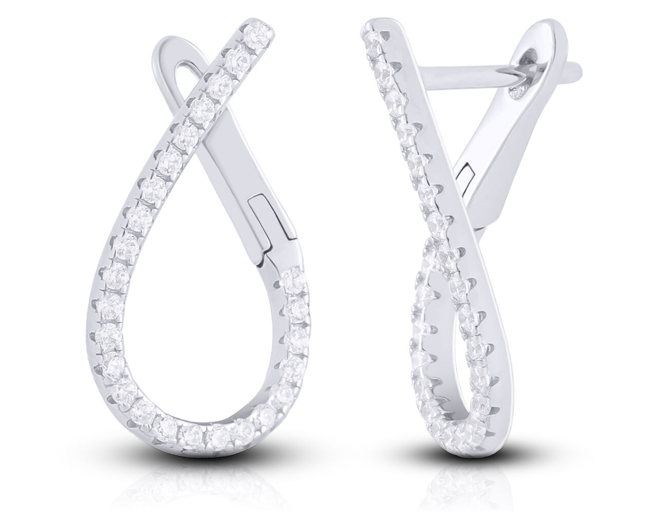 Kolczyki srebrne o oryginalnym wzorze z cyrkoniami