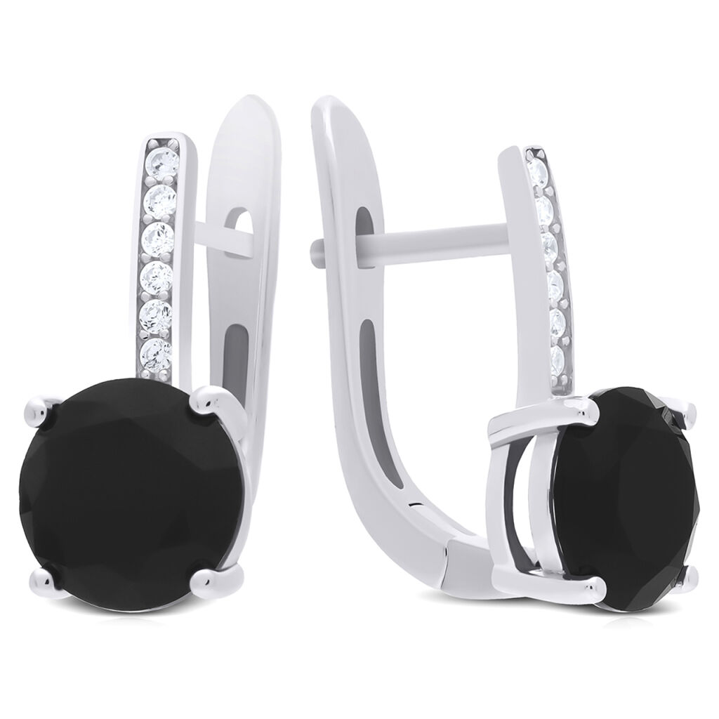 Kolczyki srebrne czarne i białe cyrkonie pr.925