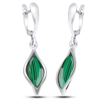 Kolczyki srebrne wiszące z zielonym malchitem