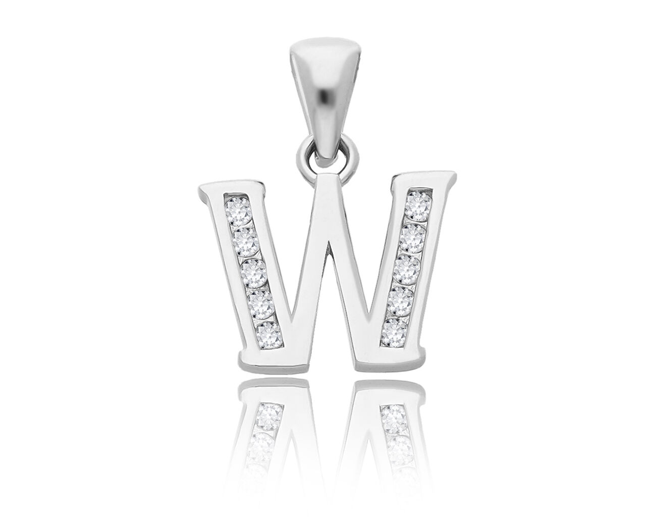 Zawieszka srebrna literka W z cyrkoniami