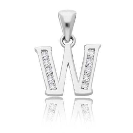 Zawieszka srebrna literka W z cyrkoniami