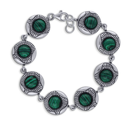 Bransoletka srebrna z zielonymi kamieniami