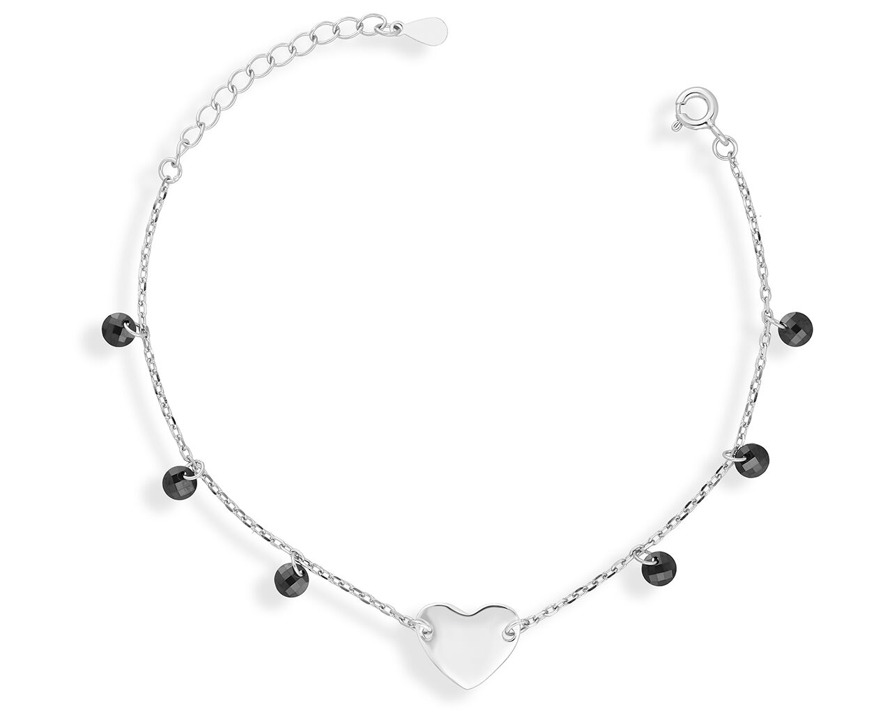 Bransoletka srebrna serce gładkie czarne cyrkonie