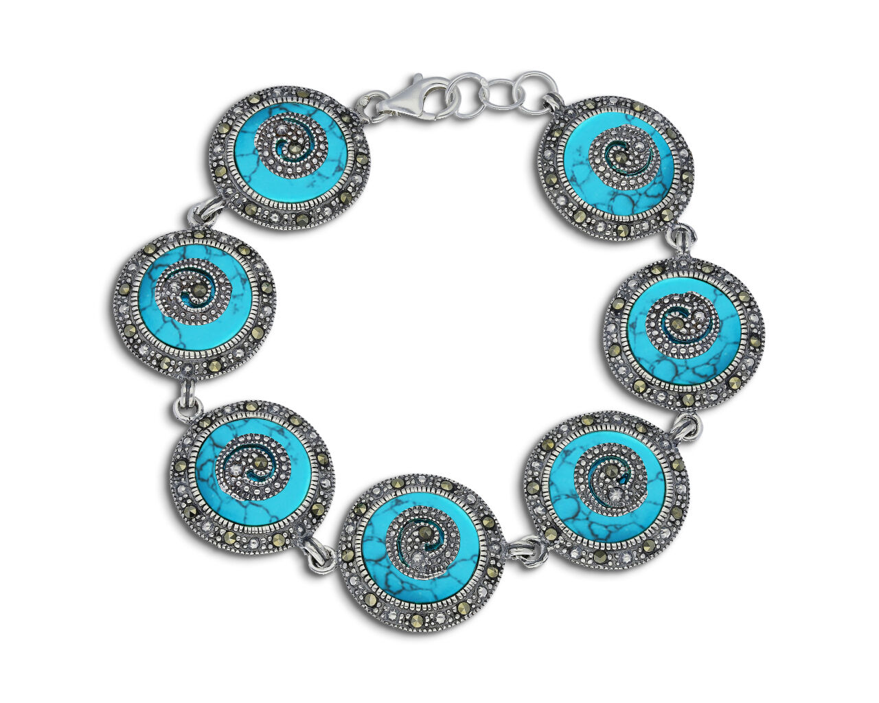 Bransoletka srebrna z turkusem i markazytami