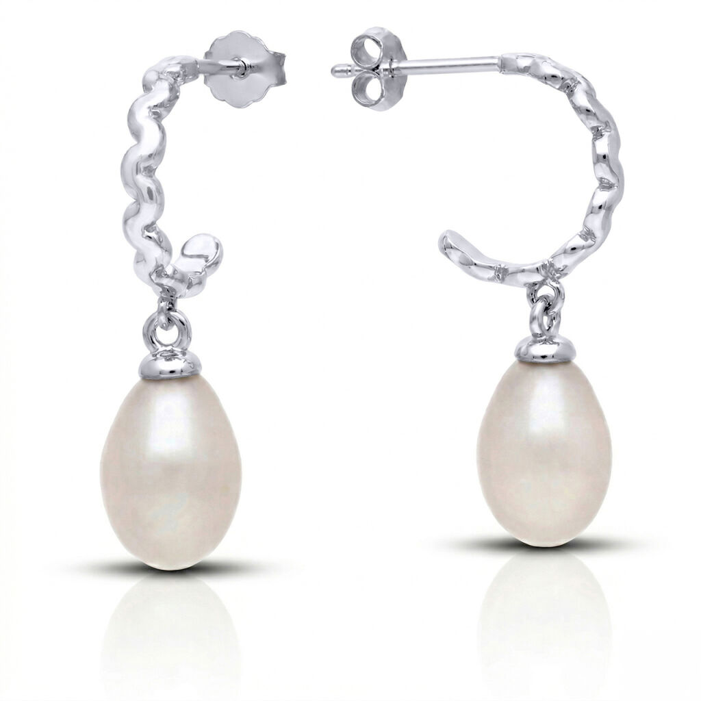 Pofalowane kolczyki srebrne na sztyfcie z perłą