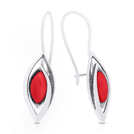 Kolczyki srebrne wiszące z koralem pr.925