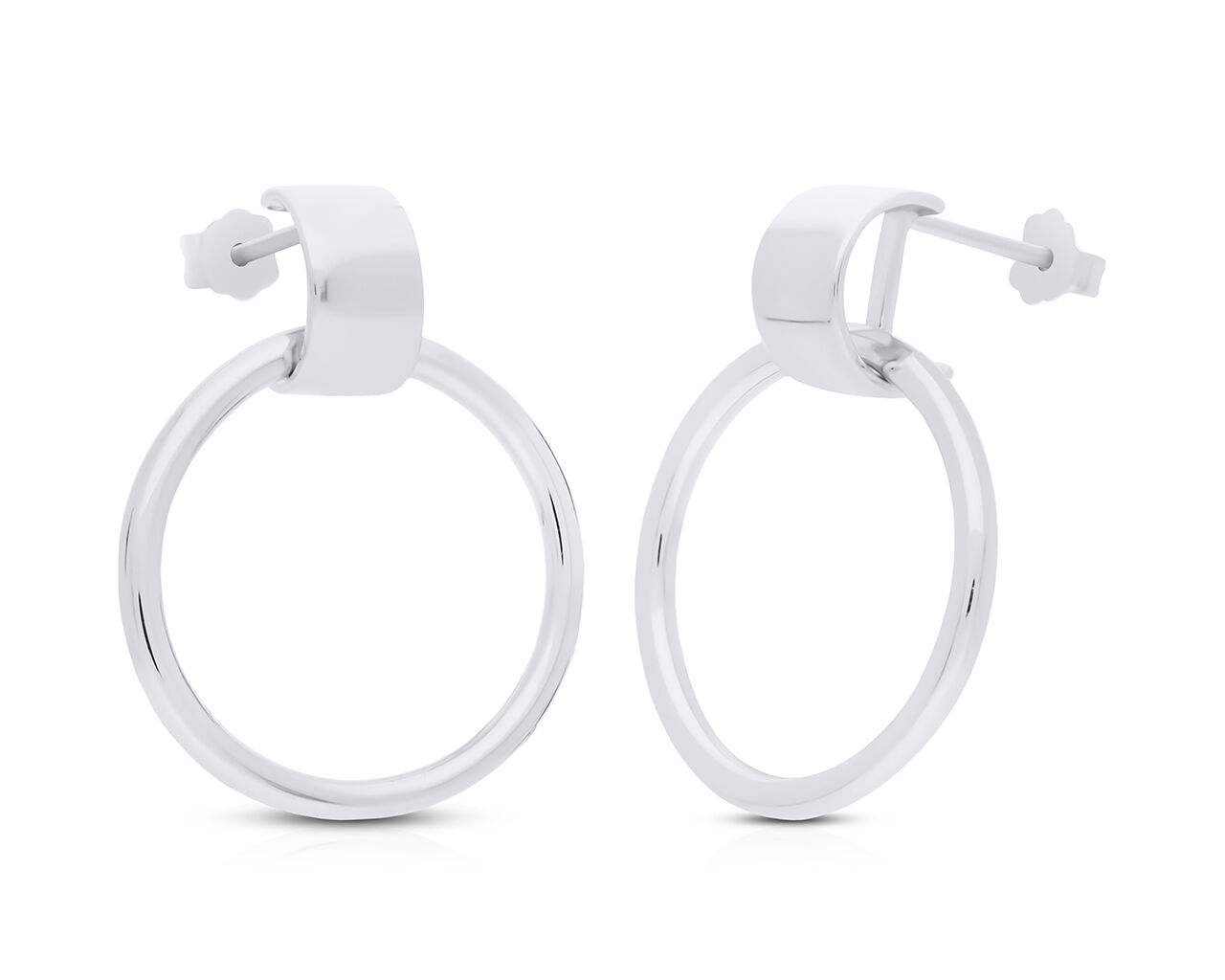 Kolczyki srebrne wiszące kółka gładkie sztyfty