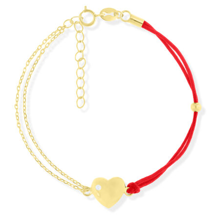 Bransoletka srebrna pozłacana z sercem pr.925