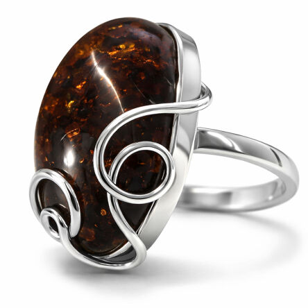 Pierścionek srebrny z bursztynem