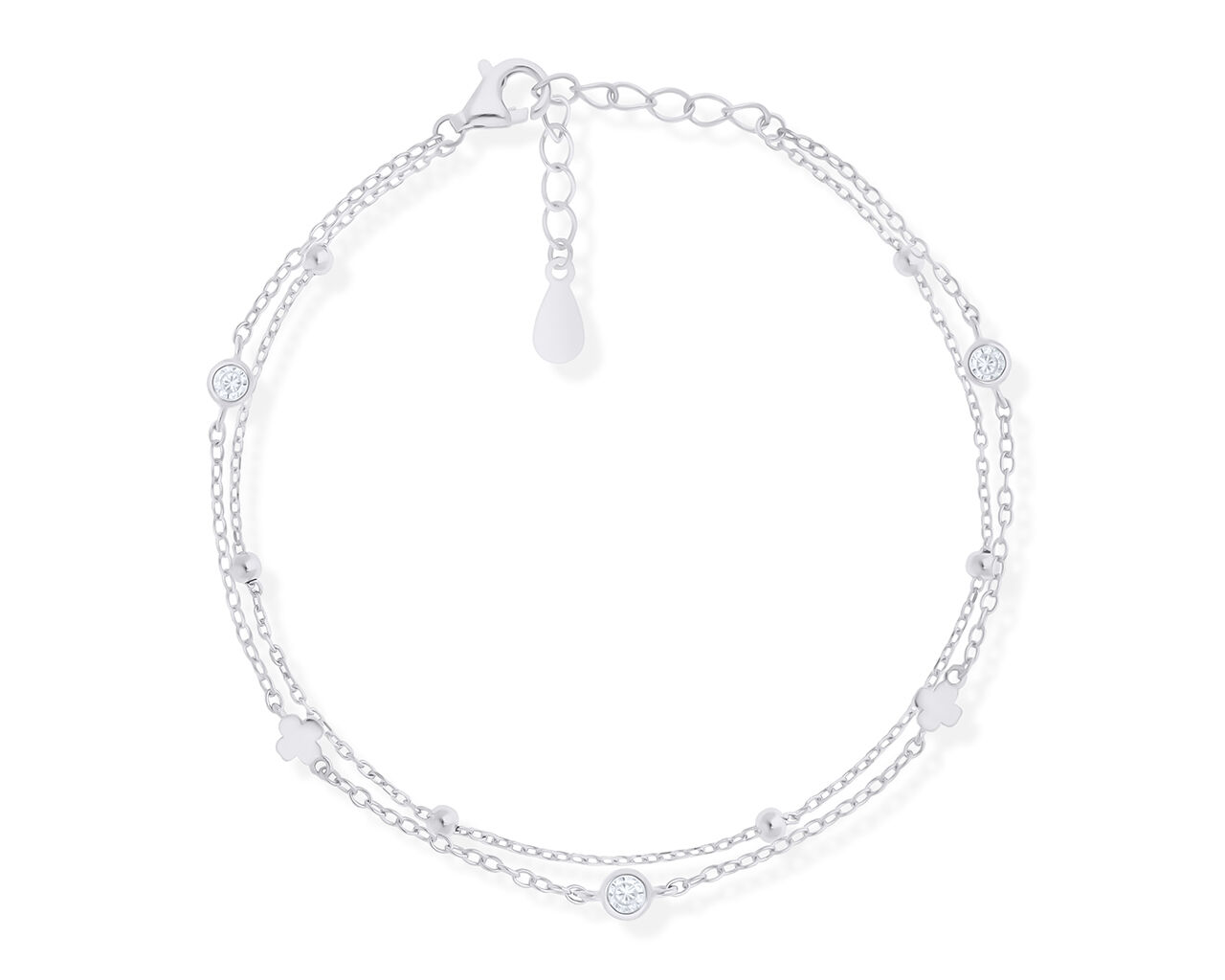 Bransoletka srebrna podwójna cyrkonie i kuleczki