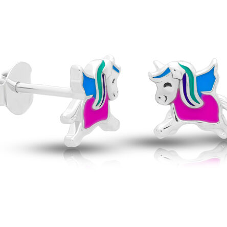 Kolczyki srebrne dla dziewczynki jednorożce pr.925