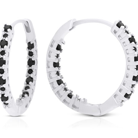 Kolczyki srebrne koła czarne cyrkonie pr.925