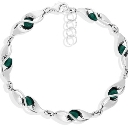 Bransoletka srebrna z zielonymi malachitami pr.925