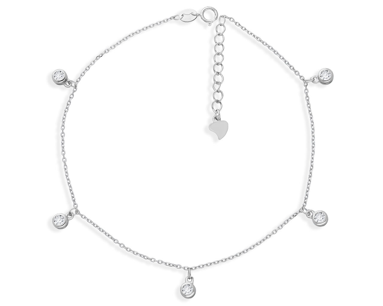 Bransoletka srebrna na nogę z wiszącymi cyrkoniami