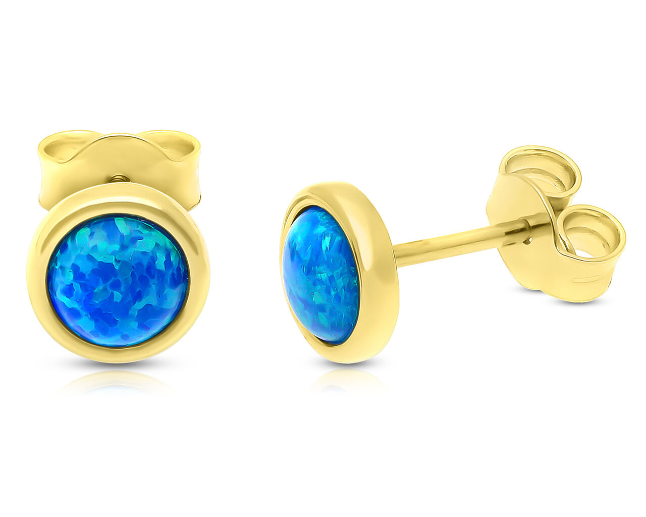 Złote kolczyki z niebieskim opalem na sztyfcie