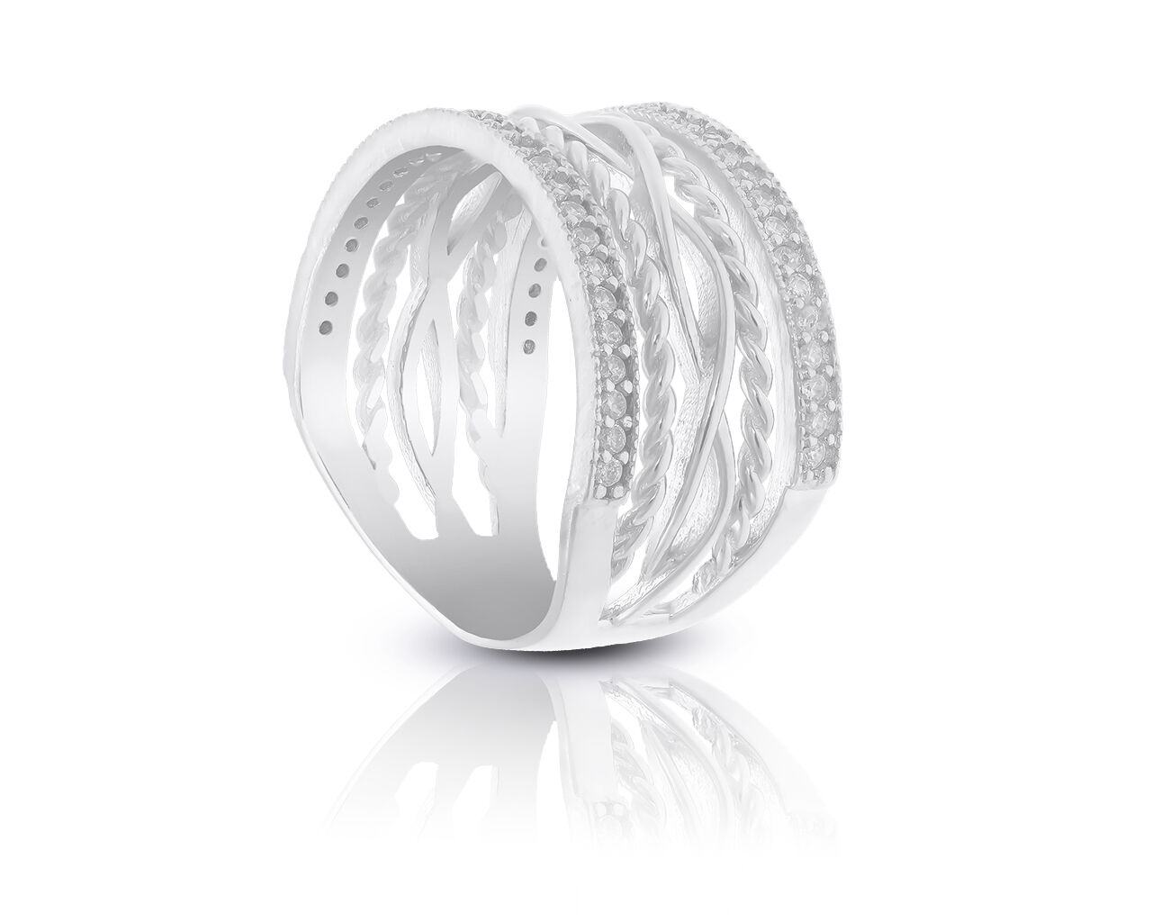 Szeroki srebrny pierścionek z cyrkoniami