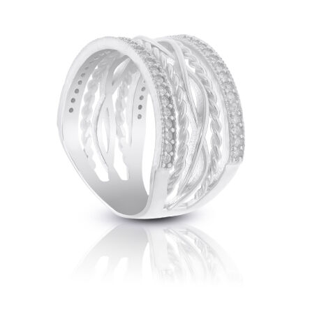 Szeroki srebrny pierścionek z cyrkoniami