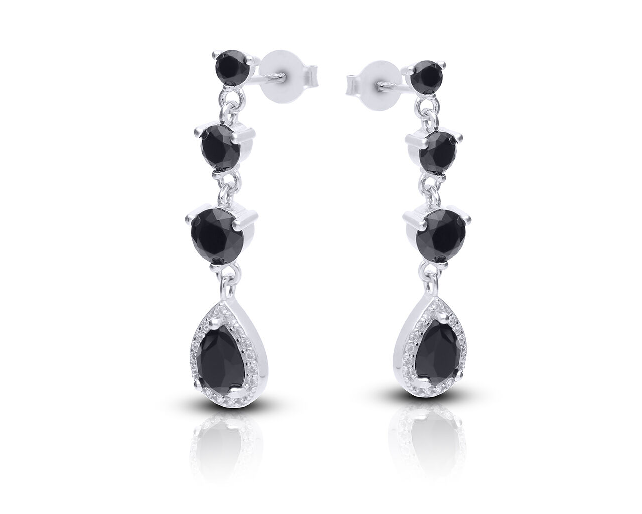 Kolczyki srebrne wiszące z czarnymi cyrkoniami
