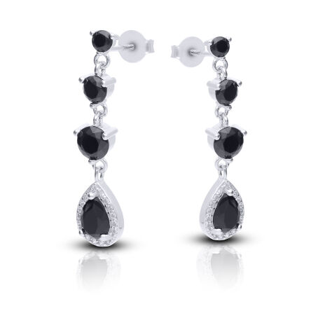 Kolczyki srebrne wiszące z czarnymi cyrkoniami