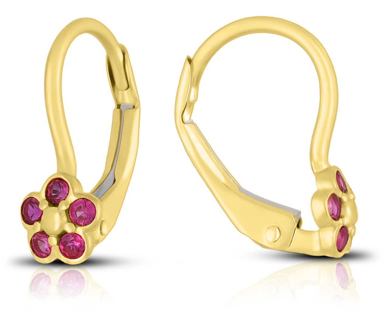 Kolczyki 585 na francuskim motyw kwiatu z rubinową