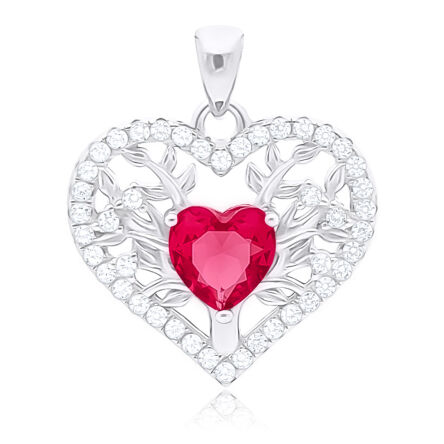 Zawieszka srebrna serce z czerwonym kamieniem