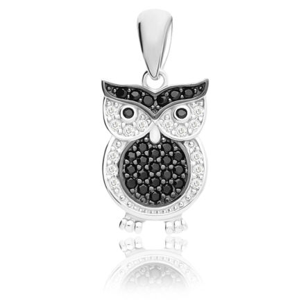 Zawieszka srebrna sowa czarne cyrkonie pr.925