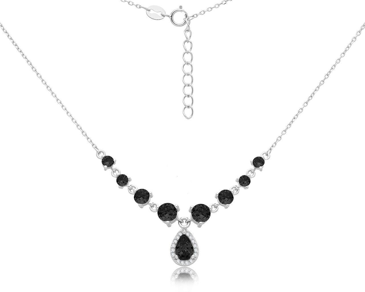 Naszyjnik srebrny damski z czarnymi kamieniami