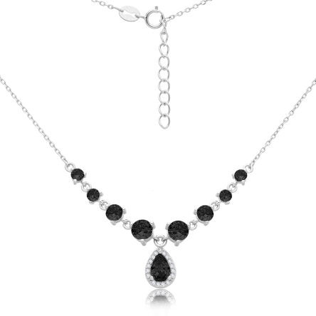 Naszyjnik srebrny damski z czarnymi kamieniami