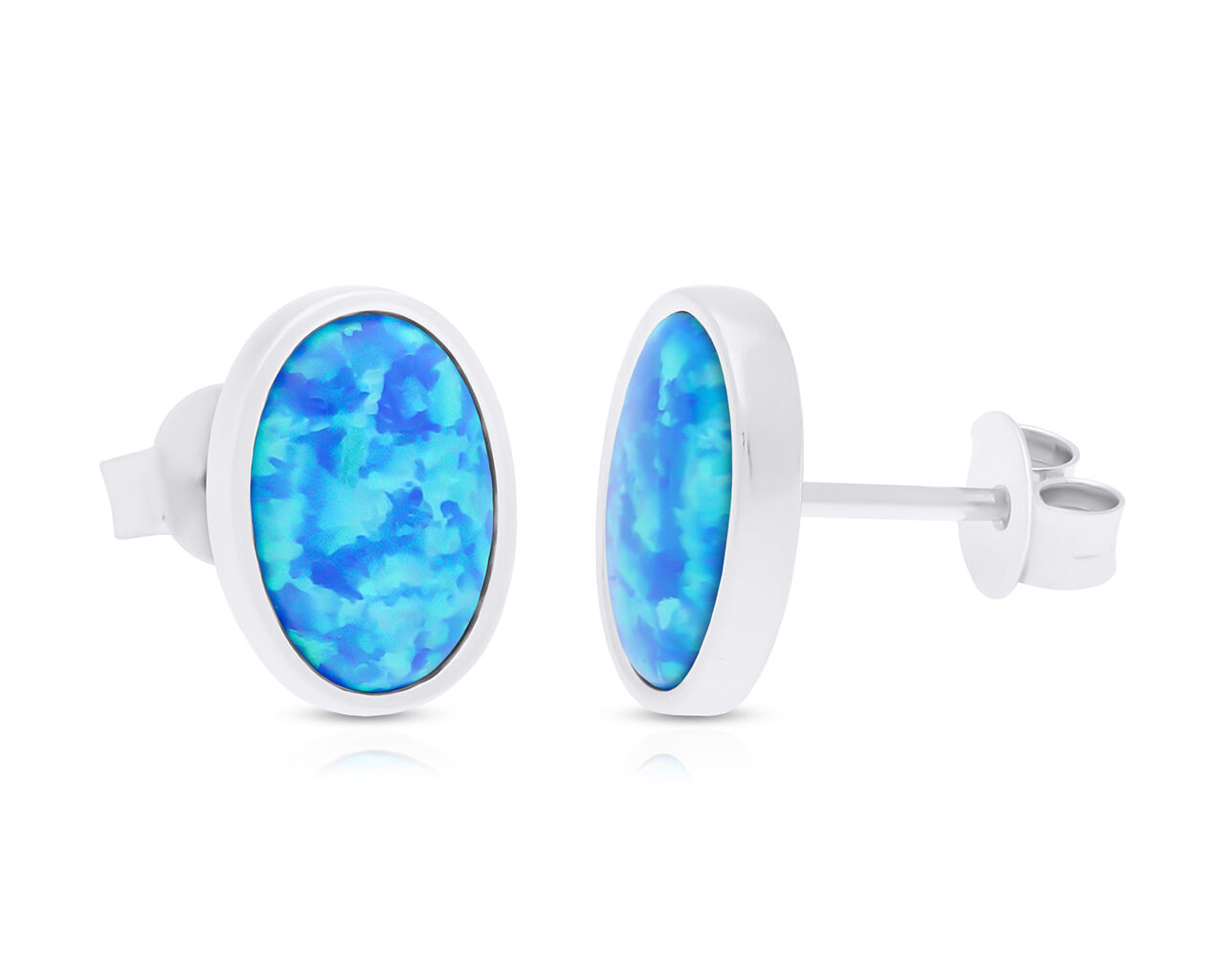 Kolczyki srebrne z niebieskim opalem sztyfty 925