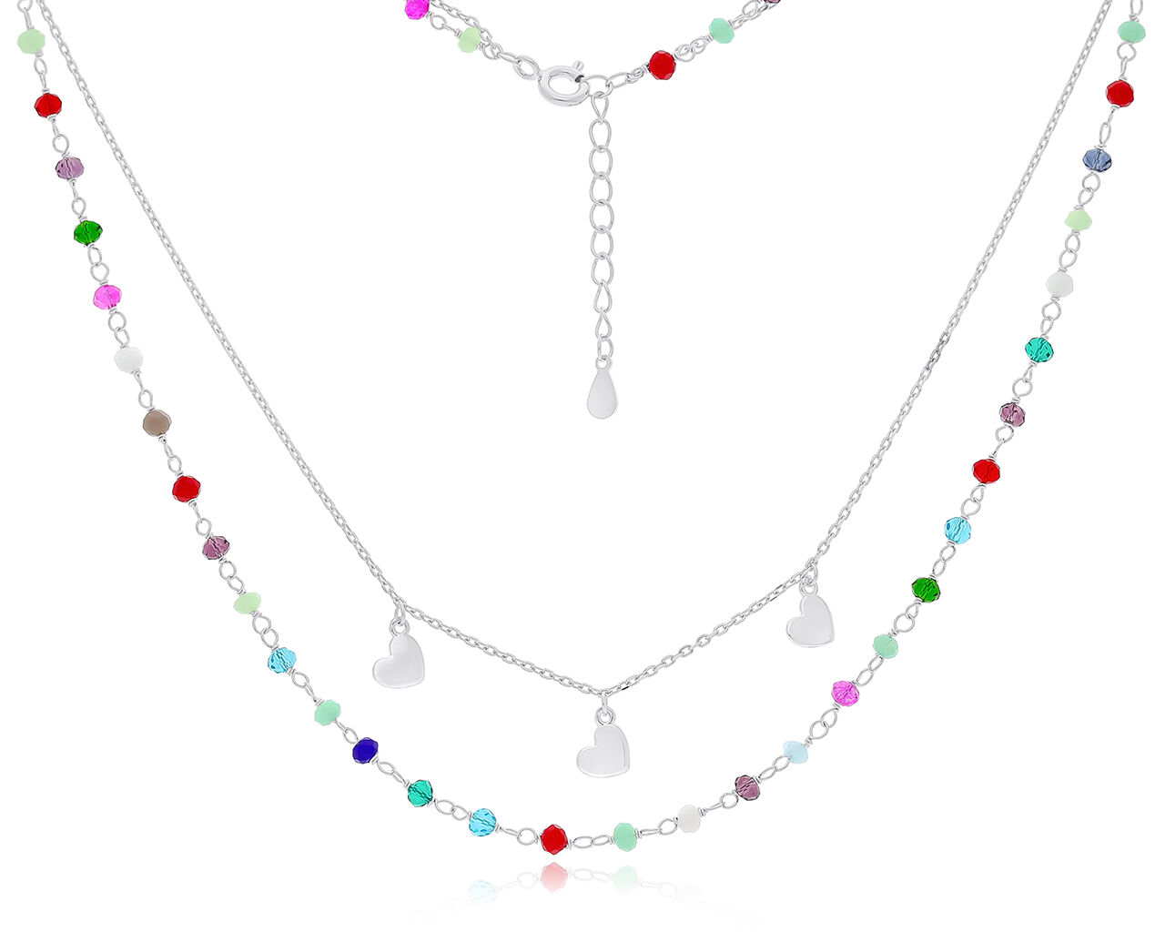 Naszyjnik srebrny podwójny kolorowe kamienie