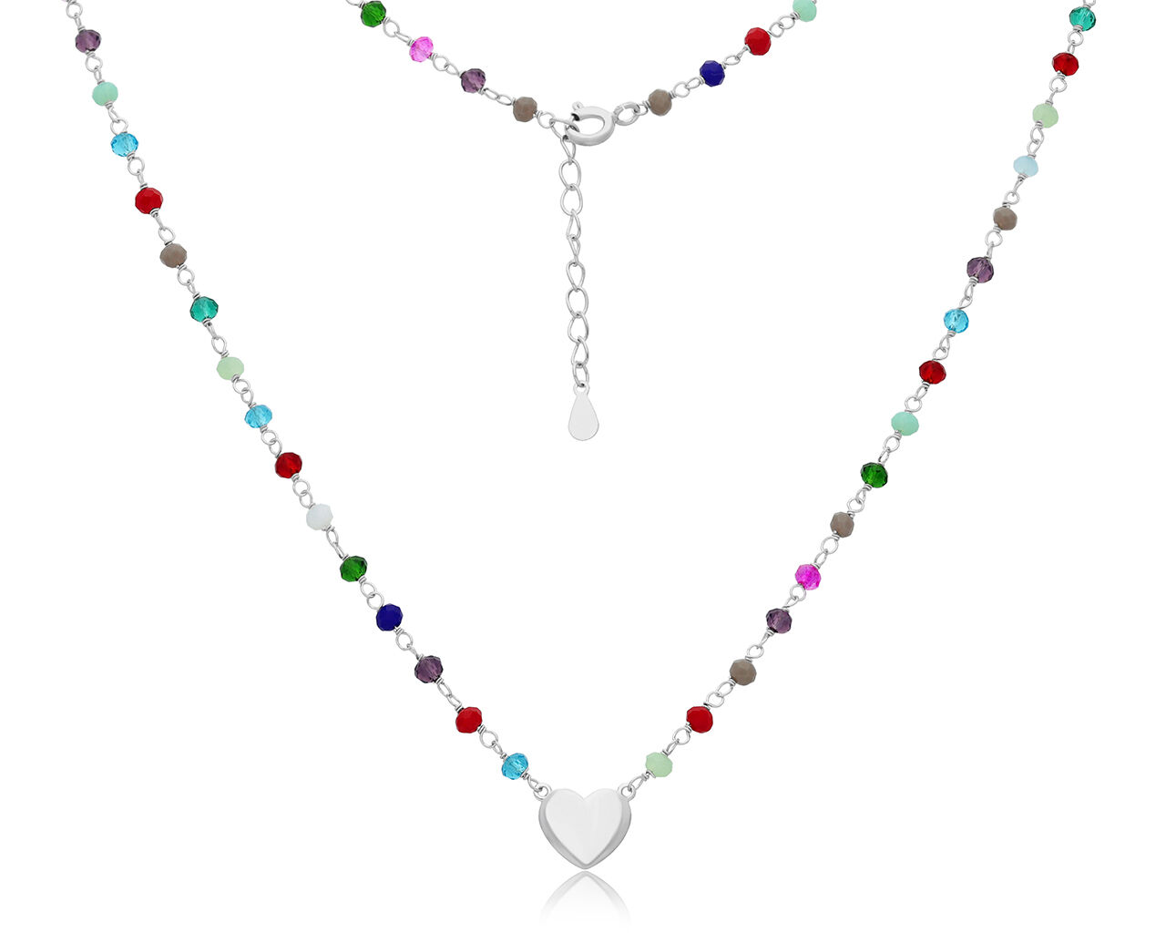 Naszyjnik srebrny serce i kolorowe kamienie