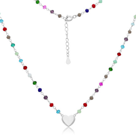 Naszyjnik srebrny serce i kolorowe kamienie